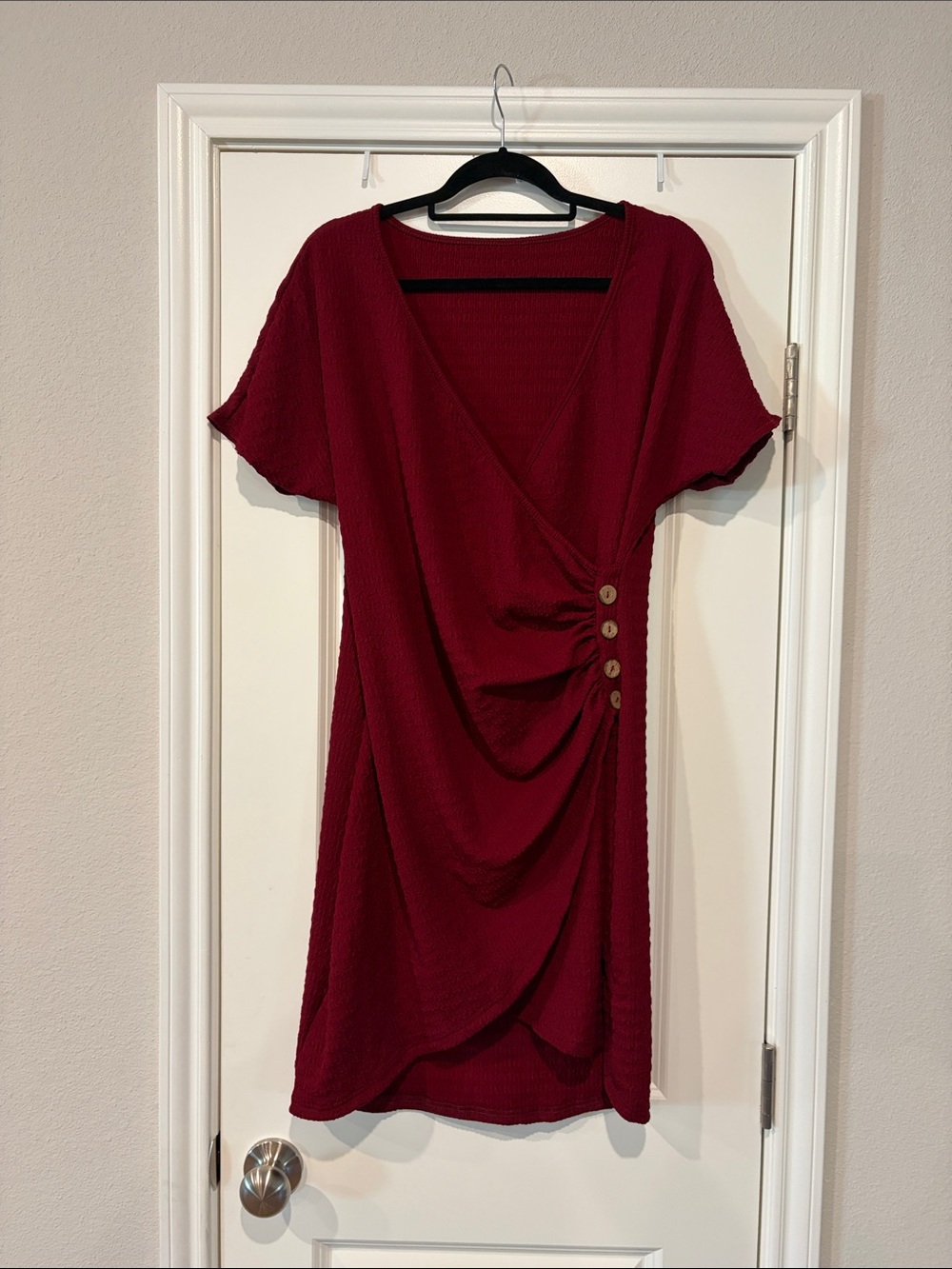 SHEIN Burgundy Wrap-Style Midi Dress with Side Buttons